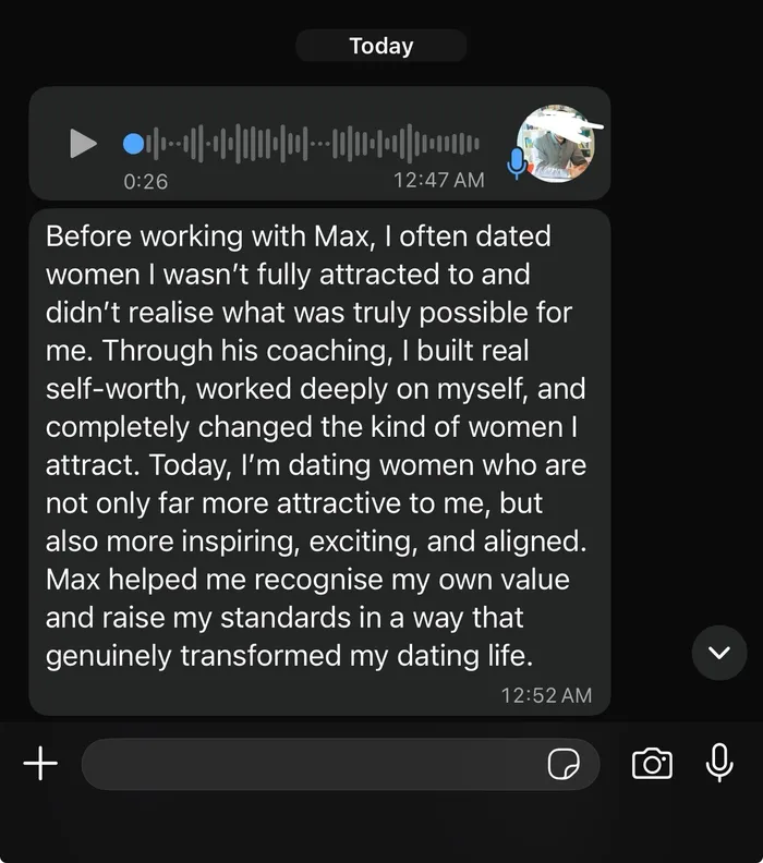WhatsApp testimonial from a man in the mastermind